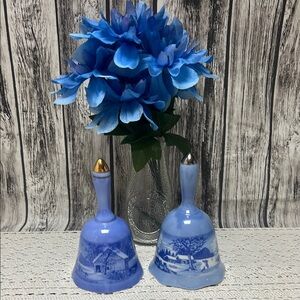 Set of 2 vintage Currier & Ives porcelain bells- “Old Homestead in Winter”